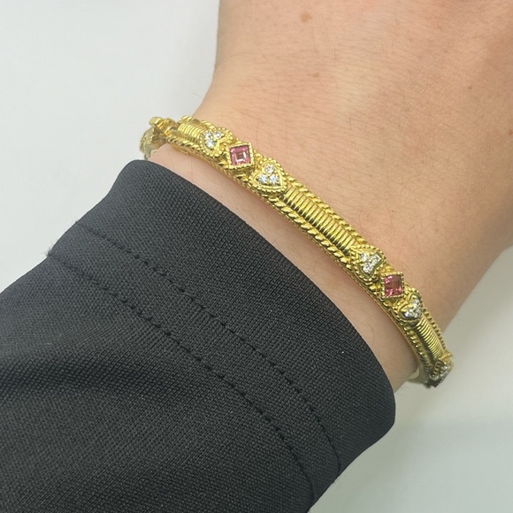 Judith Ripka 18K Yellow Gold Diamond Bangle Bracelet - Picture 3 of 6